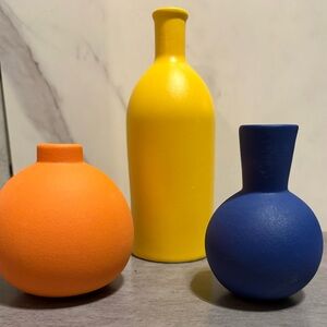Colorful Matte Ceramic Vase Trio — Orange, Yellow & Deep Blue